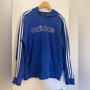 EUC! Men’s blue adidas hoodie white stripes down the arms size medium